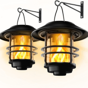2er Set Solar Wandleuchten mit Flammen-Effekt – LED Außenwandleuchten aus Glas & Metall, IP65 wasserdicht, inkl. Wandhalterung