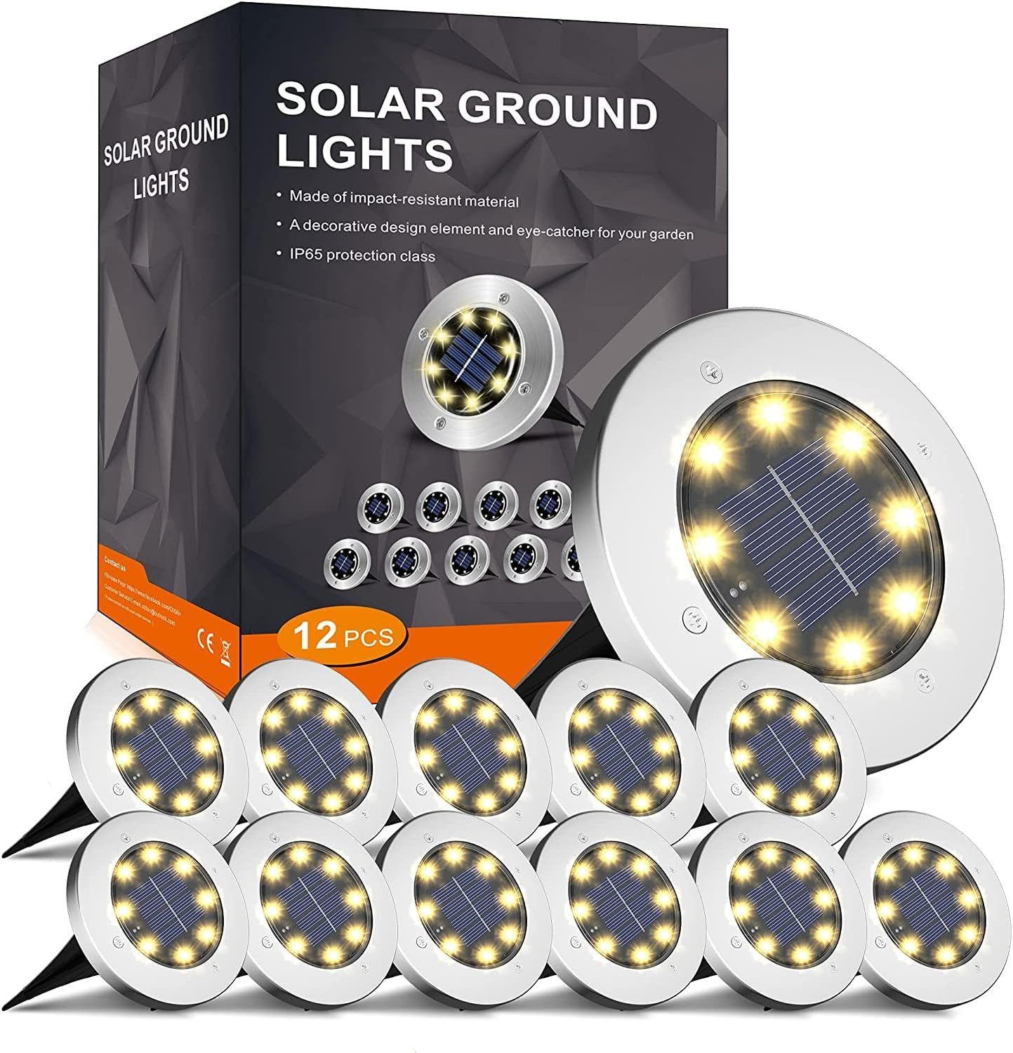 FLOWood Solar Bodenleuchten 12er Set – Garten-Solarleuchten mit 8 LEDs, Warmweiß, Edelstahl & Kunststoff, wasserdicht, kabellos