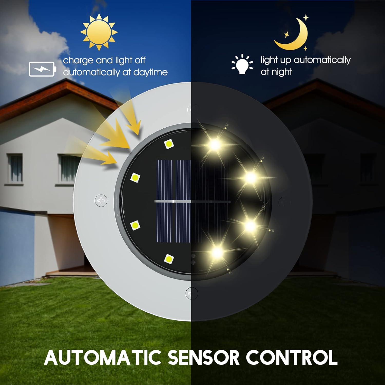 FLOWood Solar Bodenleuchten 12er Set – Garten-Solarleuchten mit 8 LEDs, Warmweiß, Edelstahl & Kunststoff, wasserdicht, kabellos – Bild 2
