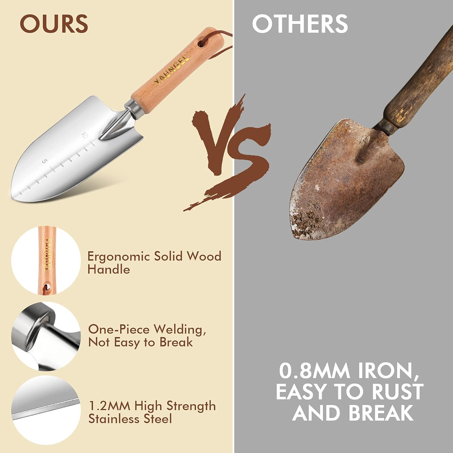 YAUNGEL Gartenwerkzeug Set 10-teilig – Profi-Gartenset aus Edelstahl mit Holzgriffen, inkl. Organizer-Tasche & Geschenkbox, Grün – Bild 4